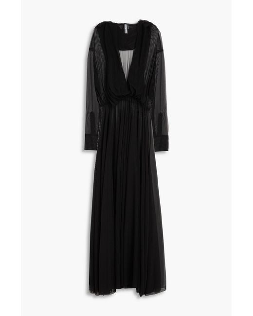 Norma Kamali Black Stretch-Mesh Hooded Gown
