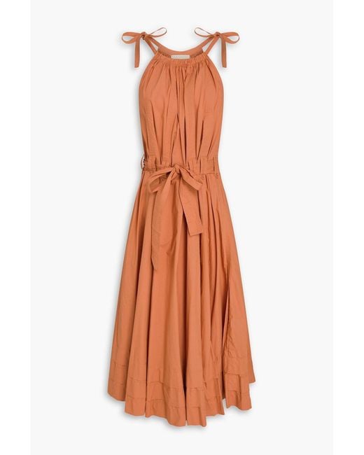 Ulla Johnson Brown Joni Gathered Cotton-Poplin Midi Dress
