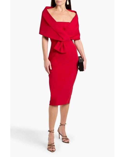 Badgley Mischka Red Cape-Effect Crepe Midi Dress