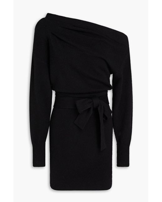 NAADAM Black Geripptes minikleid aus einer woll-kaschmirmischung mit asymmetrischer schulterpartie