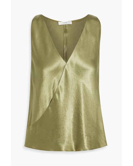 Vince Green Wrap-Effect Crinkled-Satin Top