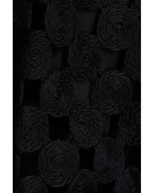 Tory Burch Black Crochet-knit Wool-blend Turtleneck Top