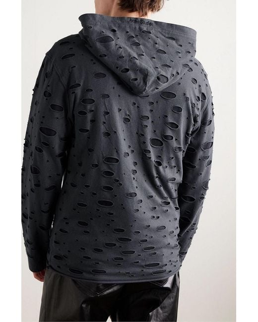 Acne Blue Eipe Distressed Cotton-Jersey Hoodie for men