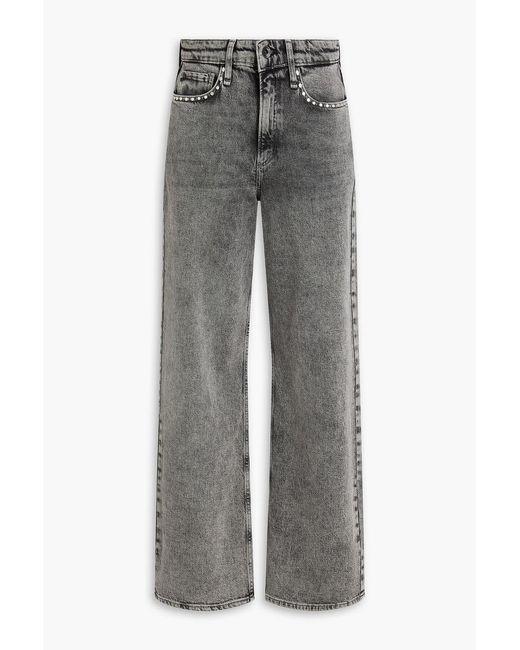 Rag & Bone Gray Lori Studded Acid-Wash Mid-Rise Wide-Leg Jeans