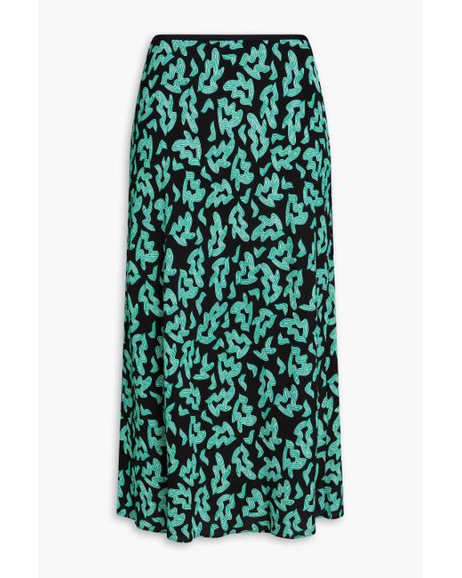Diane von Furstenberg Green Mae Printed Crepe Midi Skirt