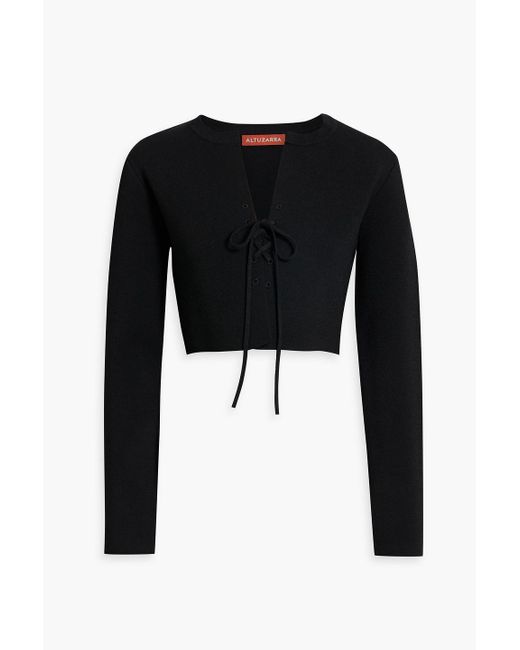 Altuzarra Black Cropped Lace-up Knitted Cardigan