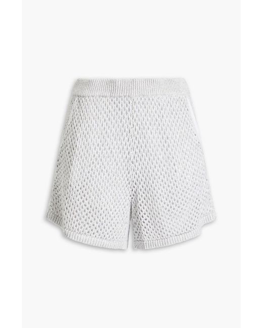Monrow White Cotton And Modal-blend Open-knit Shorts