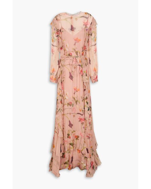 Valentino Garavani Pink Ruffled Floral-print Silk-chiffon Gown