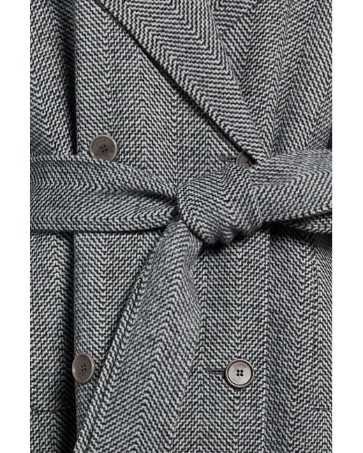 Joseph Gray Navarre Belted Herringbone Wool Coat