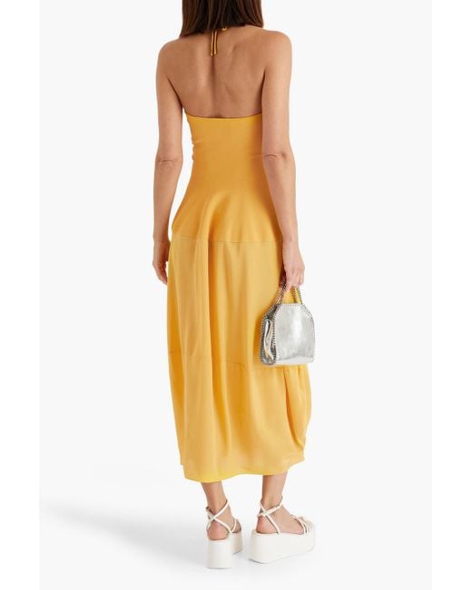 Stella McCartney Yellow Stretch-knit And Silk Crepe De Chine Midi Halterneck Midi Dress
