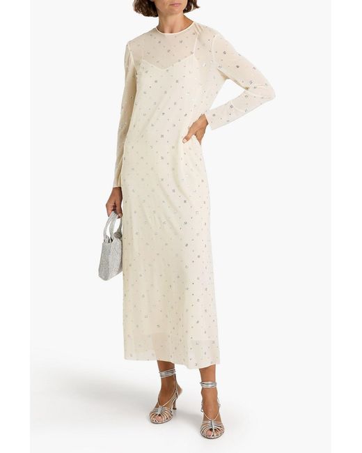 Tibi White Cutout Glittered Mesh Midi Dress