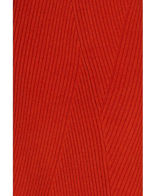 Joseph Red Ribbed Cotton, Wool And Cashmere-blend Midi Skirt