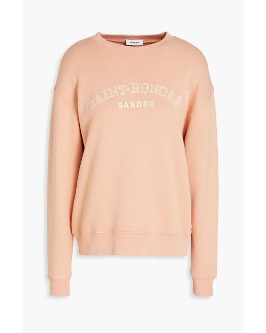 Sandro Pink Mellow Embroidered French Cotton-terry Sweatshirt