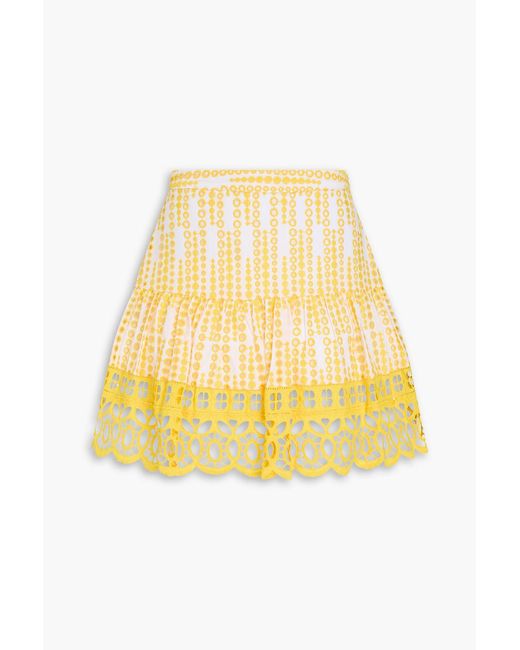 Charo Ruiz Yellow Valencia Broderie Anglaise Cotton-blend Mini Skirt