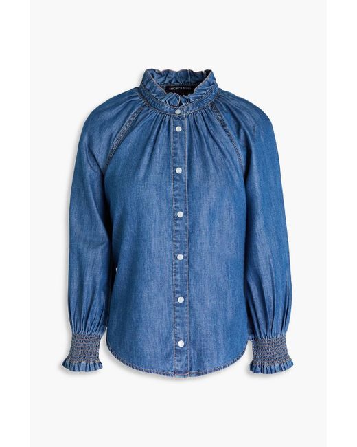 Veronica Beard Blue Calisto Ruffled Cotton And Lyocell-Blend Chambray Shirt