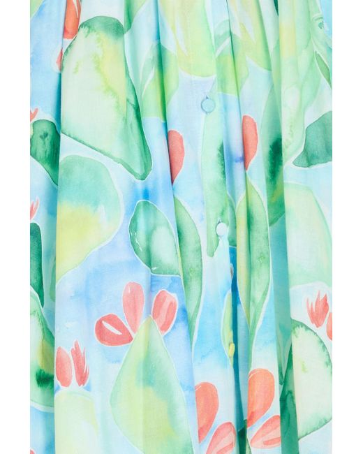 Charo Ruiz Green Cold-Shoulder Printed Cotton-Blend Voile Midi Dress