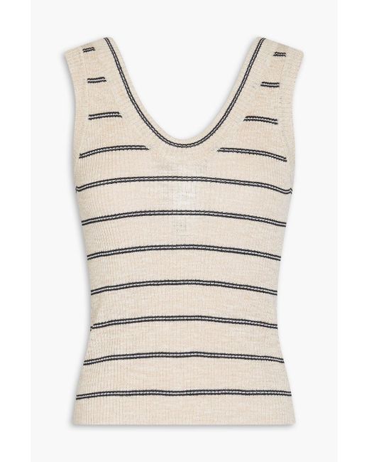Brunello Cucinelli Natural Metallic Striped Ribbed-Knit Tank