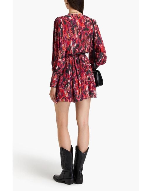 IRO Red Minikleid aus crêpe de chine mit print und rüschen