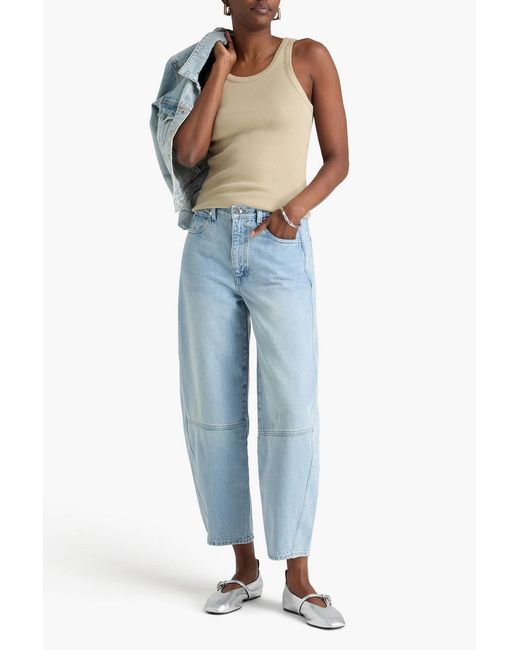 FRAME Blue The Twisted Cropped Barrel-Leg Jeans