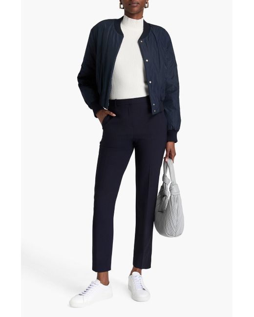 Theory Blue Wool-Blend Crepe Slim-Leg Pants