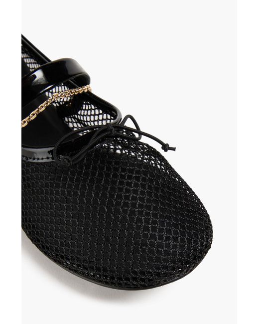 Maje Black Patent mary-jane-ballerinas aus netzmaterial mit lederbesatz