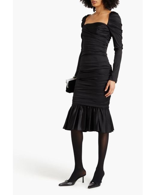 Dolce & Gabbana Black Fluted Silk-blend Satin Midi Dress