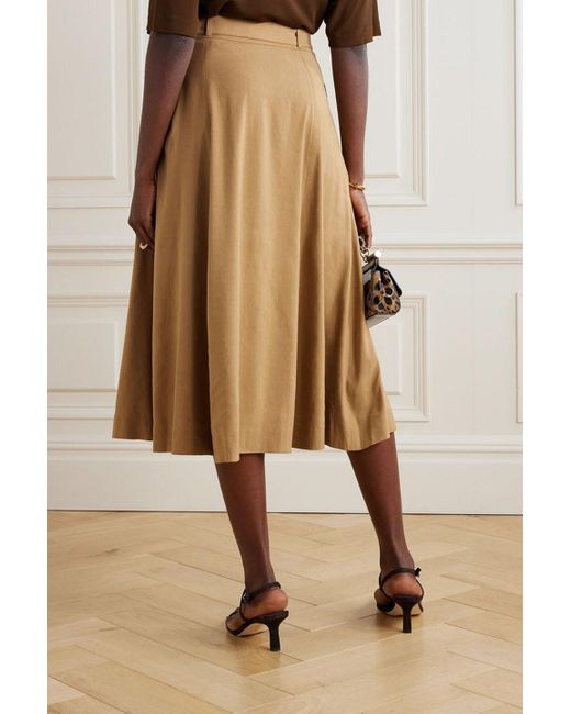 Veronica Beard Natural Arwen Belted Pleated Linen-blend Midi Skirt