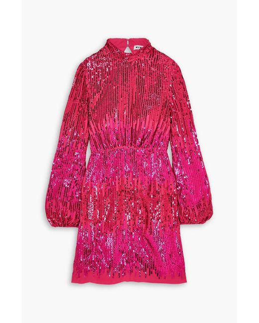Rixo Pink Lara Cutout Velvet-trimmed Sequined Crepe Mini Dress