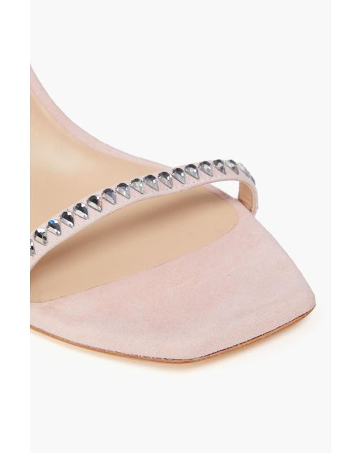 Stuart Weitzman Pink Gemcut 85 Crystal-embellished Suede Sandals