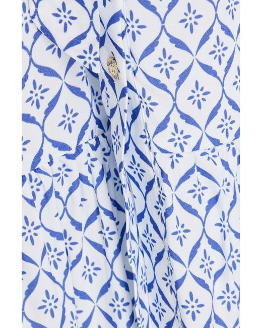 Heidi Klein Blue Bedrucktes hemdkleid in minilänge aus voile mit rüschen