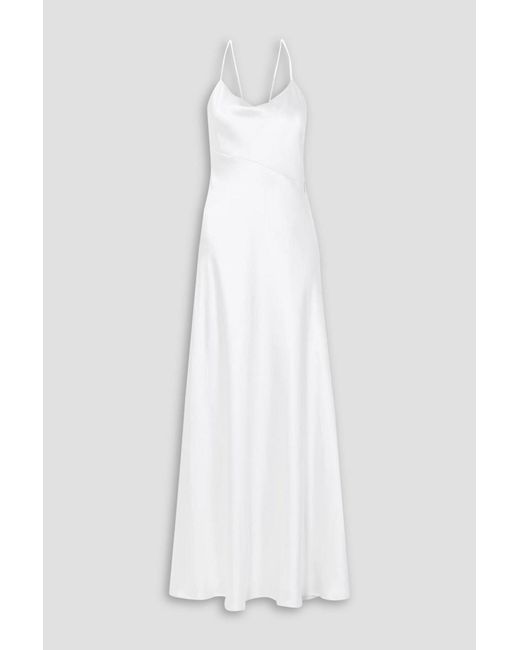Galvan White Spetses Open-back Silk-satin Gown