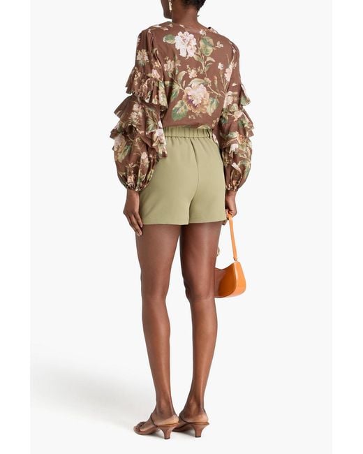 Zimmermann Brown Ruffled Floral-Print Cotton-Voile Top