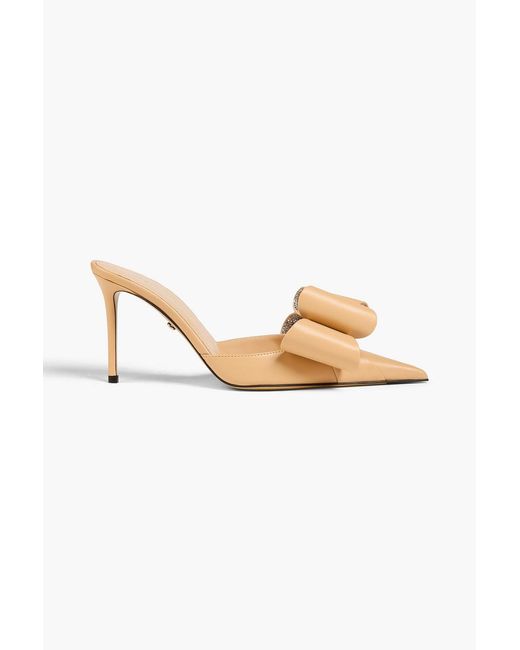 Mach & Mach Metallic Cadeau Crystal And Bow-Embellished Leather Mules