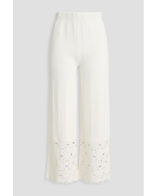 Maje White Crocheted Cotton-blend Wide-leg Pants