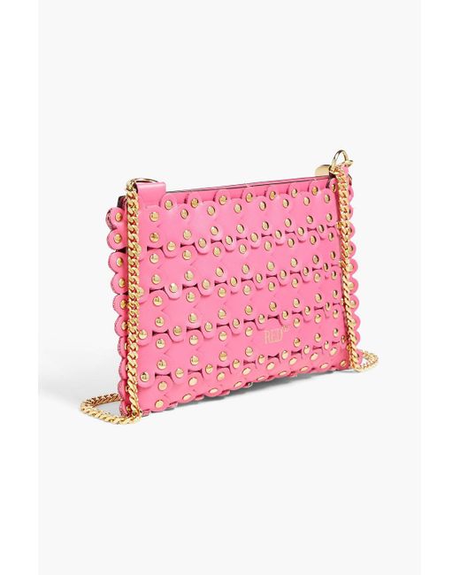 Red(v) Pink Flower Puzzle Studded Laser-cut Leather Shoulder Bag