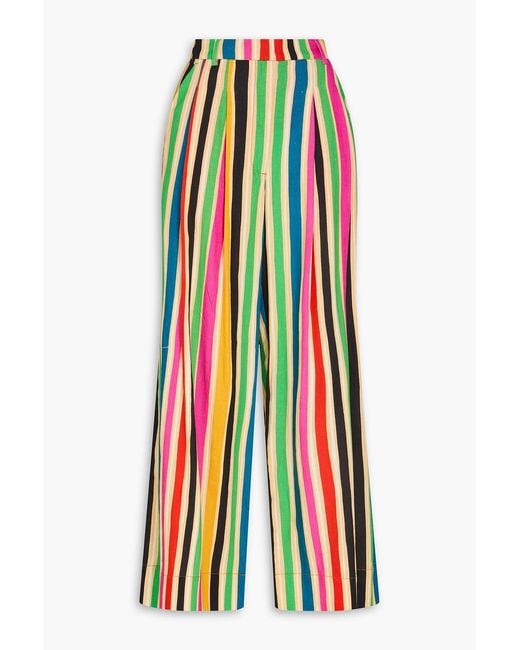 Farm Rio White Striped Linen-blend Wide-leg Pants