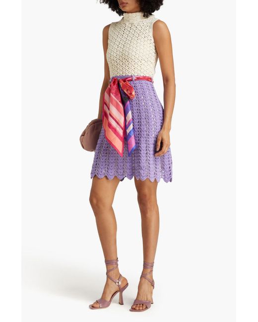 Zimmermann White Color-block Crochet-knit Cotton Mini Dress