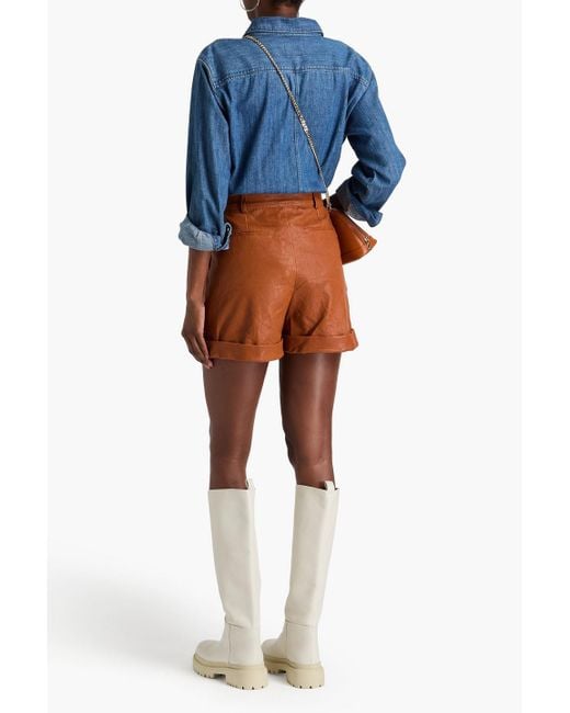 FRAME Brown Pleated Leather Shorts