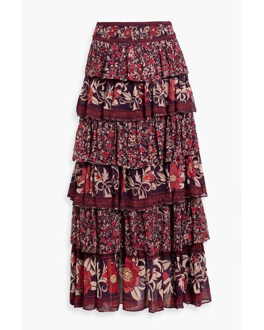 Farm Rio Tiered Floral-Print Crepe De Chine Maxi Skirt