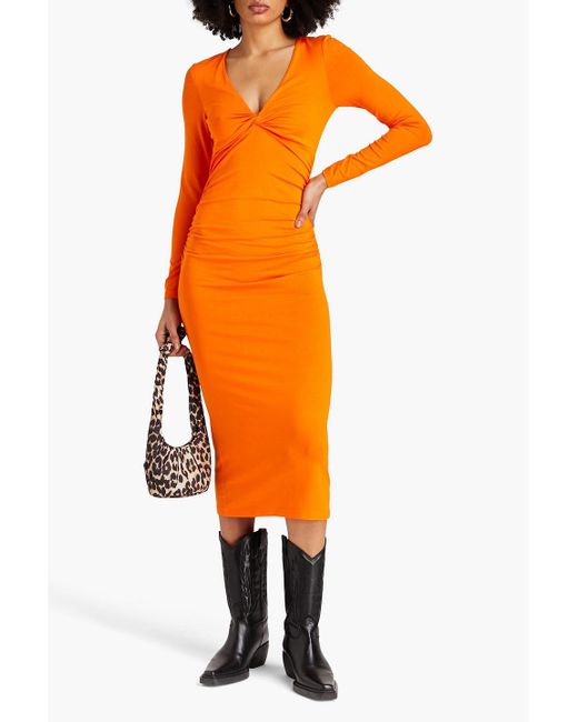 Ganni Orange Twisted Jersey Midi Dress
