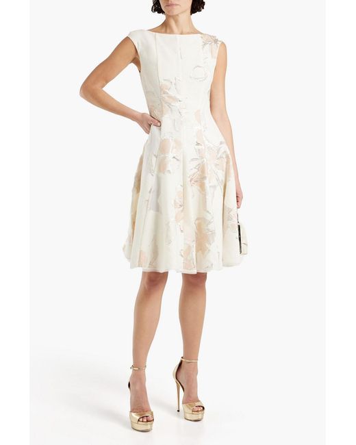 Talbot Runhof White Korbut Metallic Floral-jacquard And Organza Dress