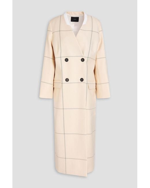 Joseph Natural Double-breasted Checked Wool-blend Crepe Coat