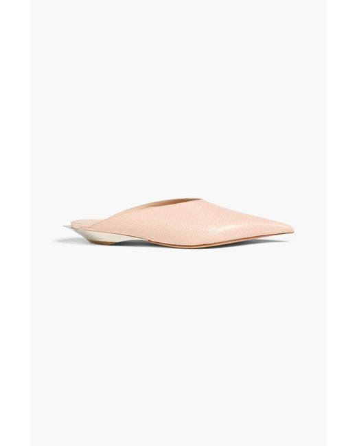 Mugler Pink Lizard-effect Leather Point-toe Flats