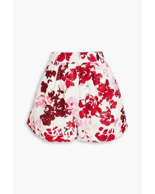 Aje. Red Unlace Floral-print Linen-blend Shorts