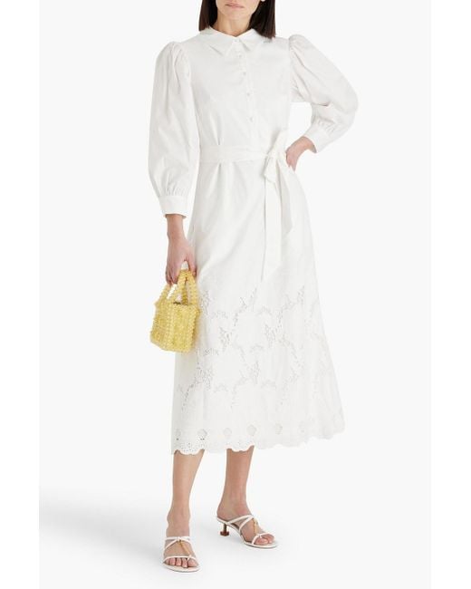 Mikael Aghal White Cotton-blend Guipure Lace Midi Shirt Dress