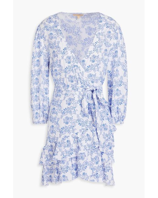 Melissa Odabash Blue Legacy Ruffled Floral-print Mousseline Mini Wrap Dress
