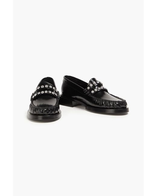 Sandro Black Crystal-embellished Gathered Leather Loafers