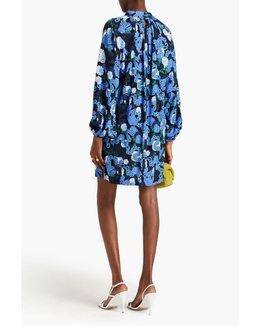Diane von Furstenberg Blue Silka Cutout Printed Crepe Mini Dress