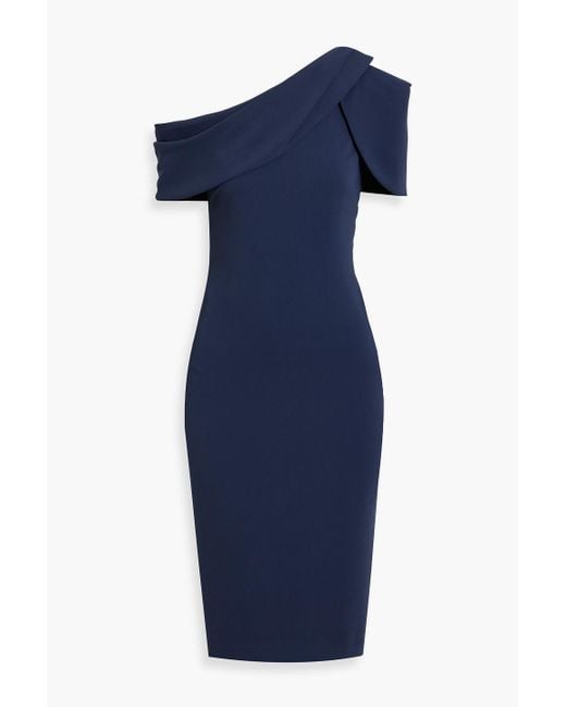 Badgley Mischka One-shoulder Draped Crepe Dress in Blue | Lyst