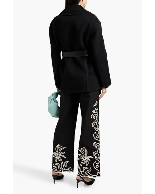 Maje Black Belted Wool-Blend Felt Coat